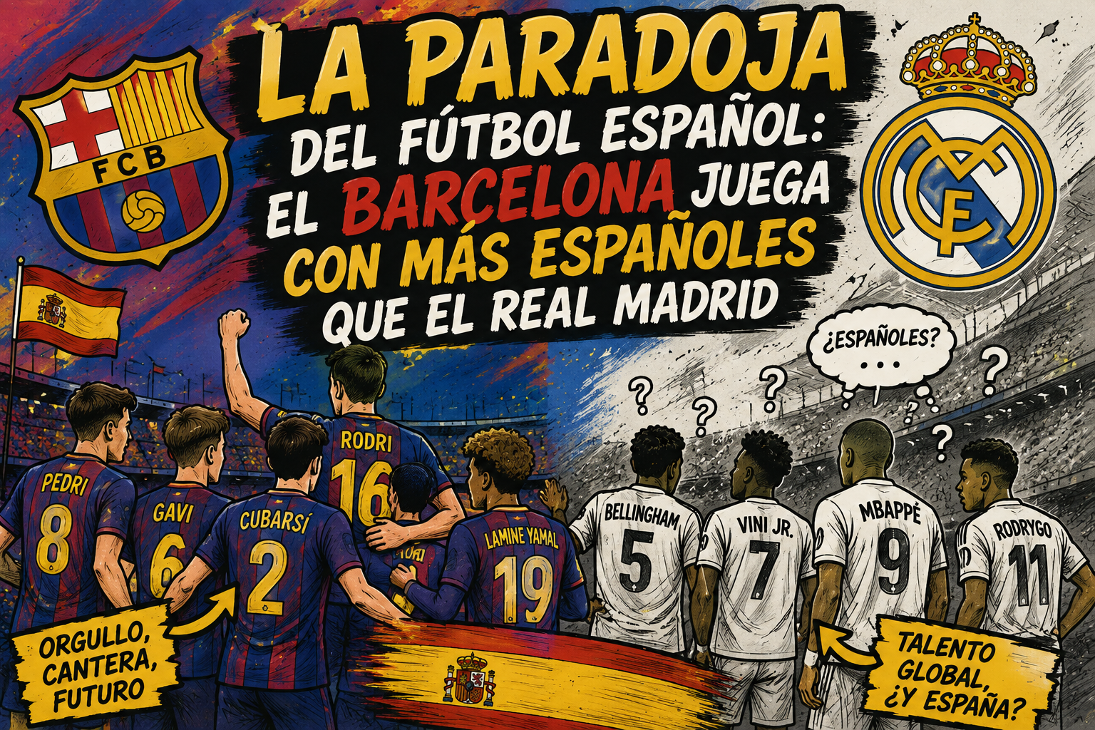 La paradoja del fútbol español: el Barcelona juega con más españoles que el Real Madrid