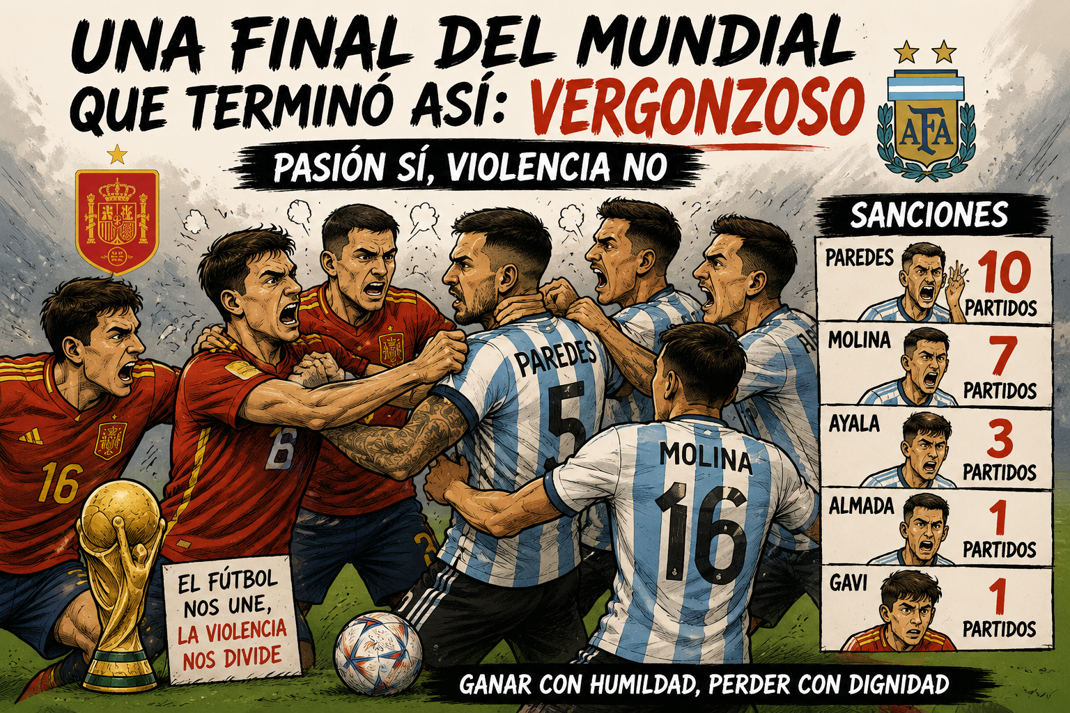 Paredes, Molina, Ayala, Almada y Gavi: las sanciones tras el caos de la final